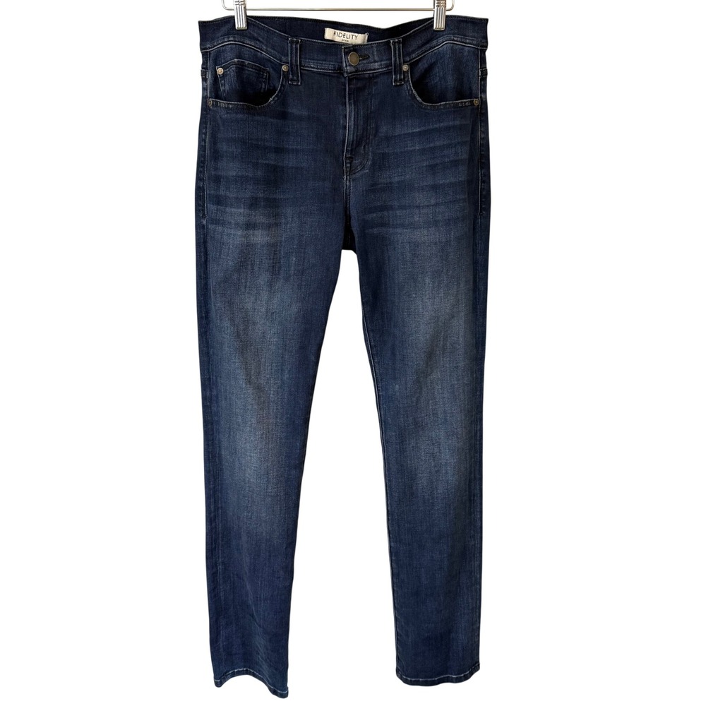 Fidelity Mens Torino Slim Fit Jeans Cotton Size 34 Blue Dark Wash Stretch Denim